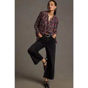 Anthropologie Mille Resort Travel Florian Button Down Blouse Large Purple Floral